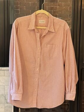 Vintage Van Hausen red and white stripe shirt, cotton oxford, size M